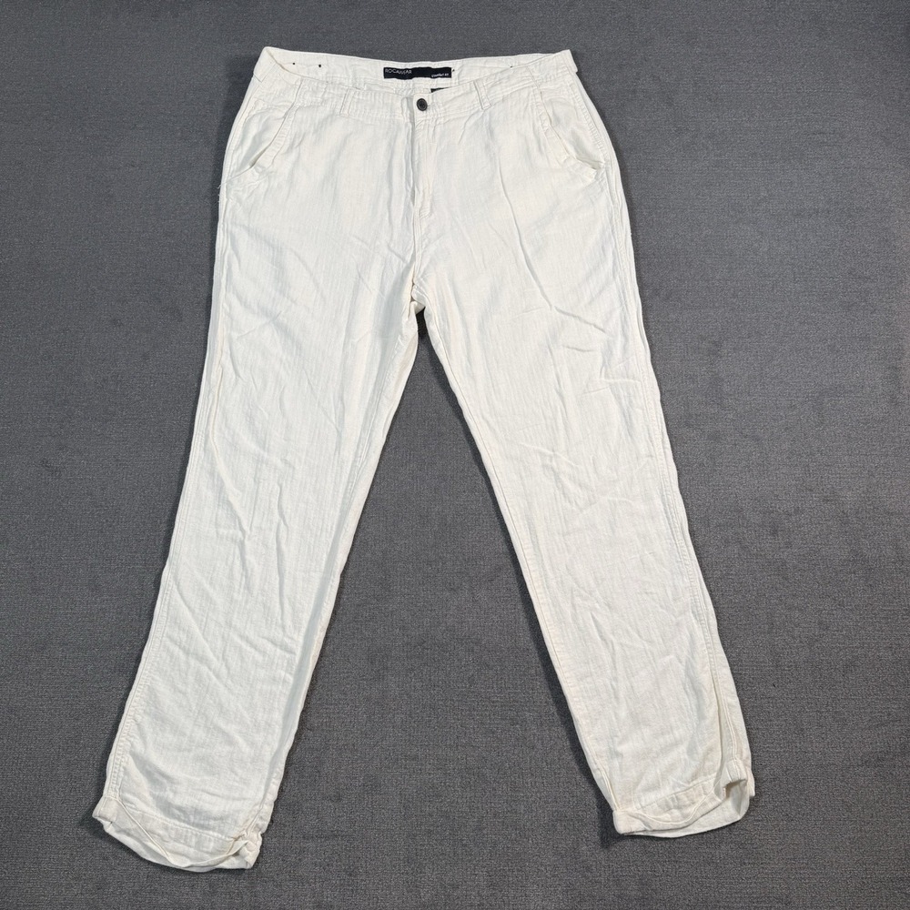 Vintage Rocawear Linen Rayon Pants Men's Size 36x32 White Casual Y2K